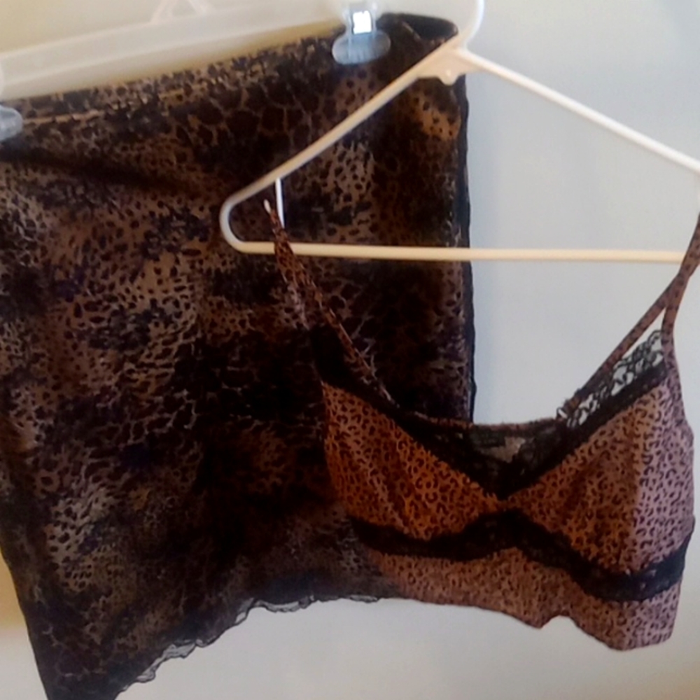 Lace Cheeta print Skirt and Tank set